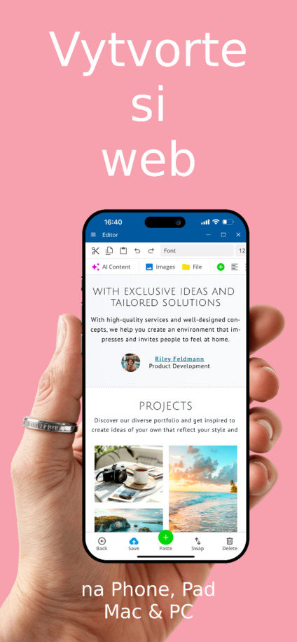 Aplikácia na tvorbu webových stránok - Tvorba webových stránok pomocou aplikácie na iOS a Android – pohľad na telefón