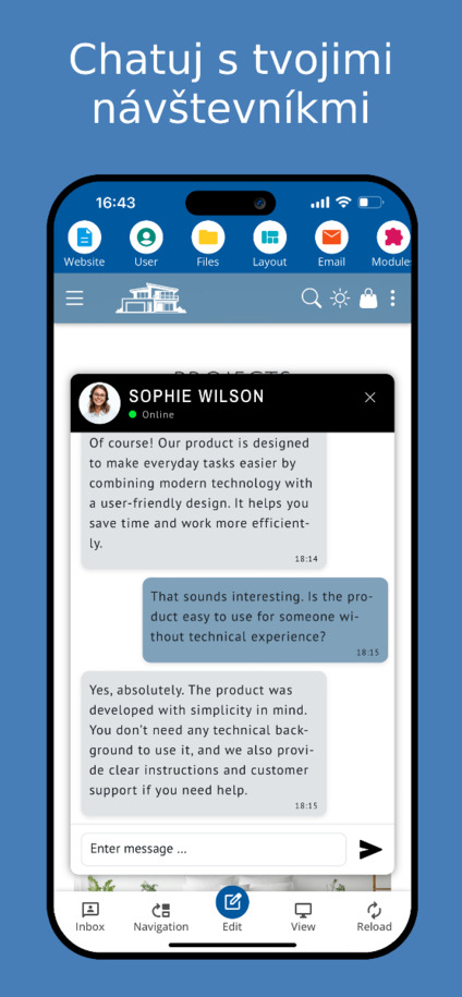 Živý chat s návštevníkmi webu – mobilný pohľad