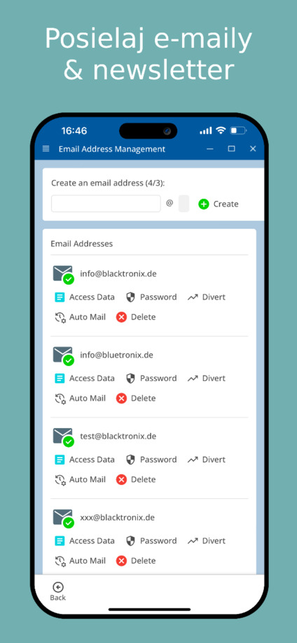 Posielanie newsletterov a e-mailov cez aplikáciu – mobilný pohľad